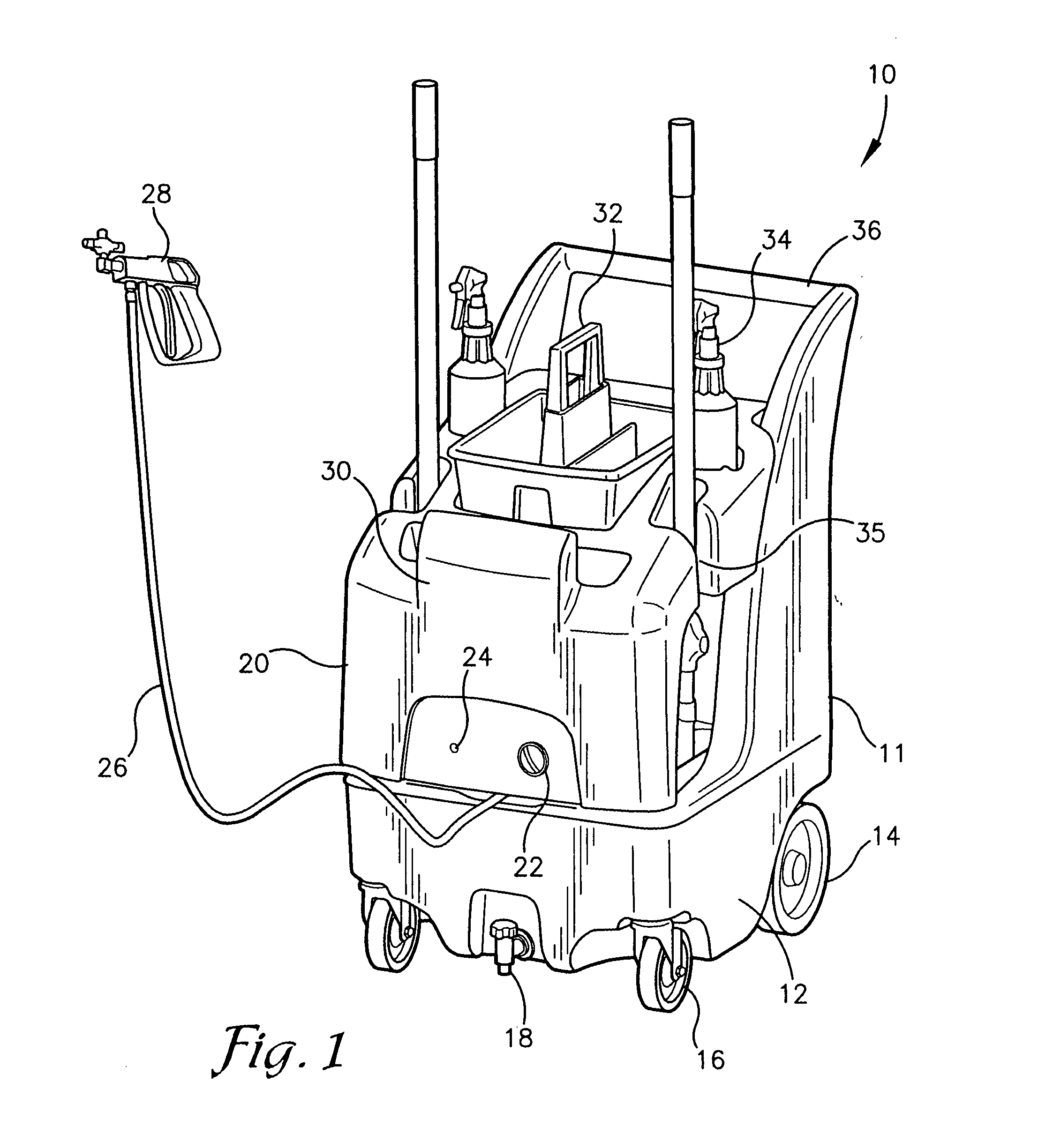 Janitorial handcart with chemical application apparatus