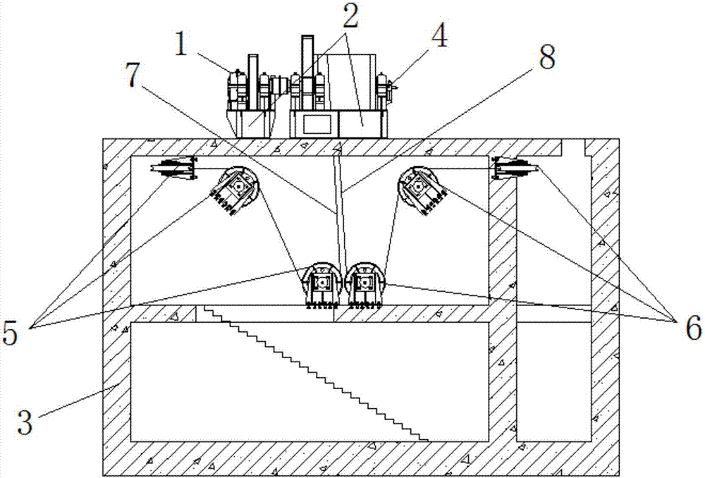 Novel common winding drum bidirectional rope outlet open-close system