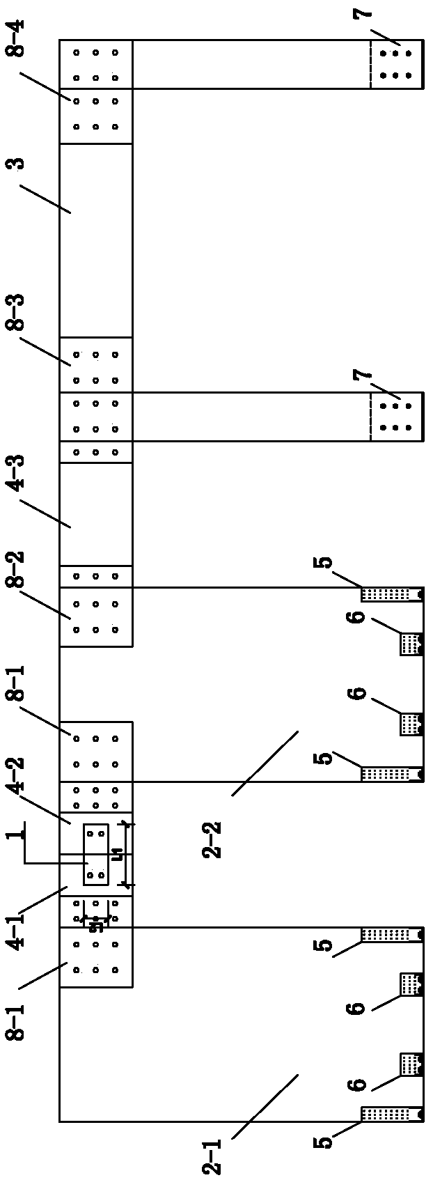 Wood frame-orthogonal laminated wood shear wall connected by energy-dissipation connector in continuous beams