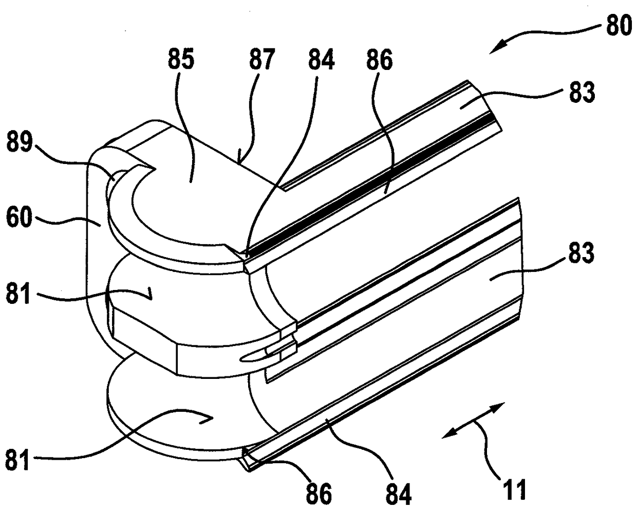 Guided carriage with rolling body guide elements made of elastomer