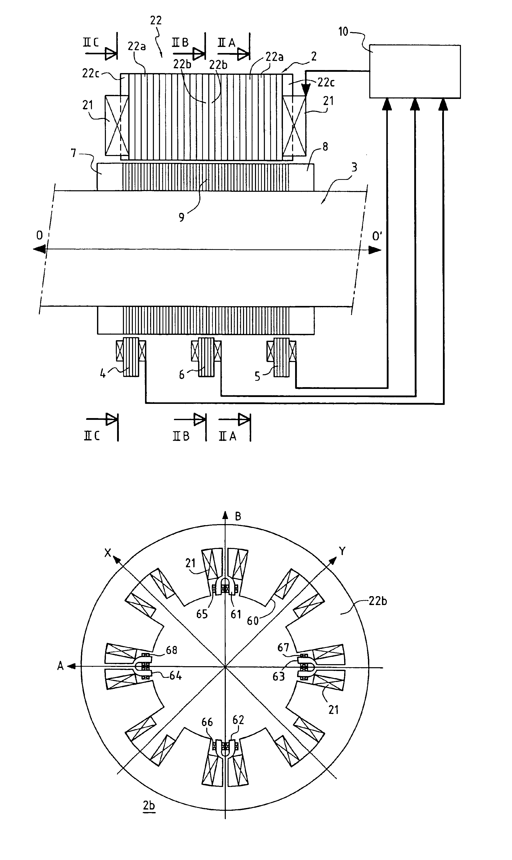 Active magnetic bearing with integrated detectors