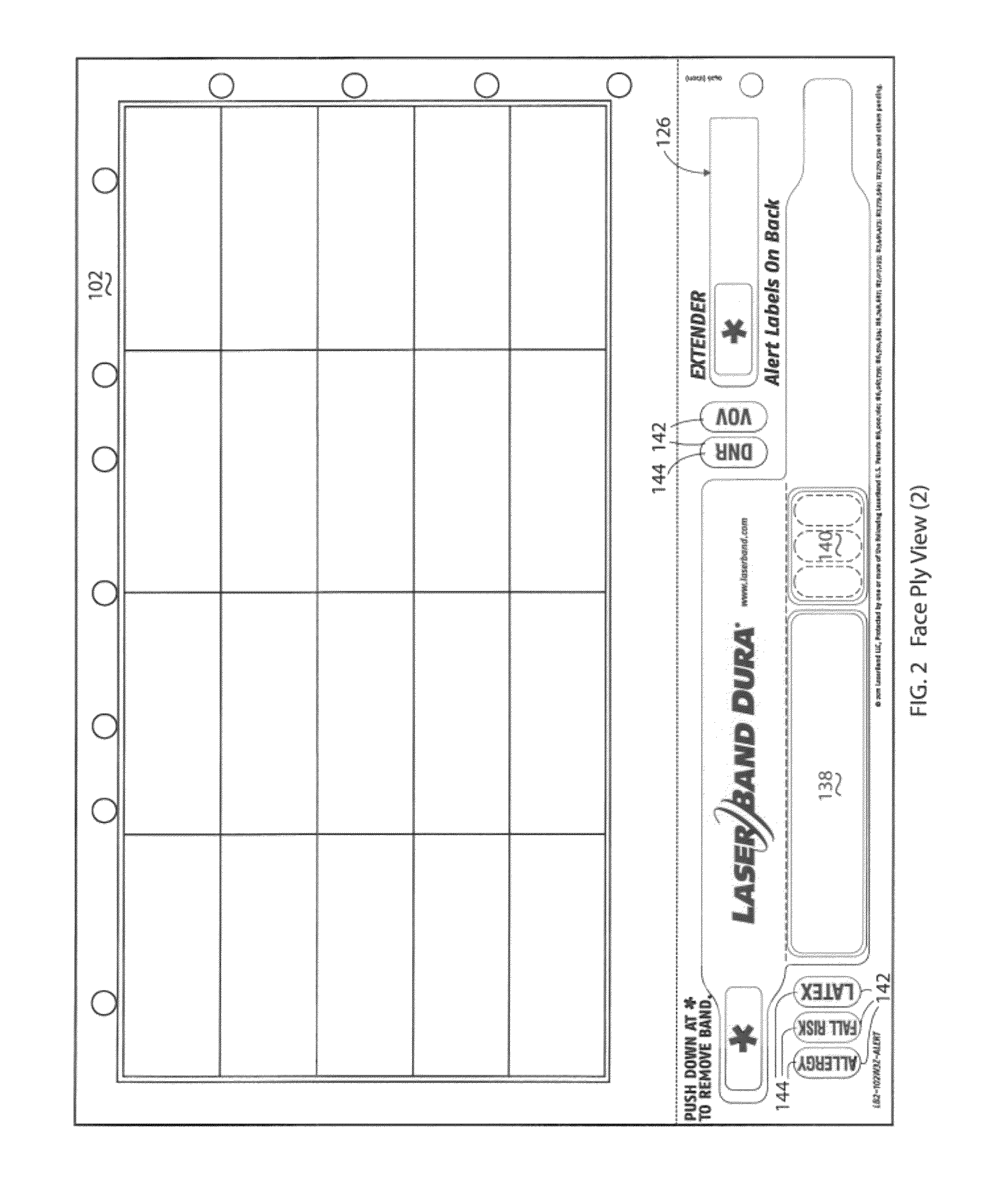 Business form with self laminating wristband with reduced image area