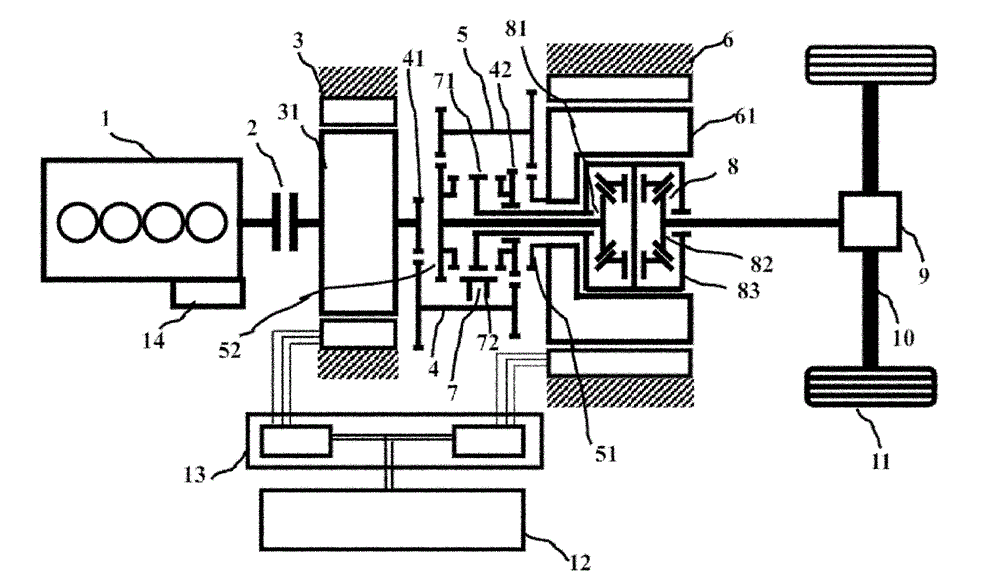 Four-die stepless speed change series-parallel hybrid power driving system