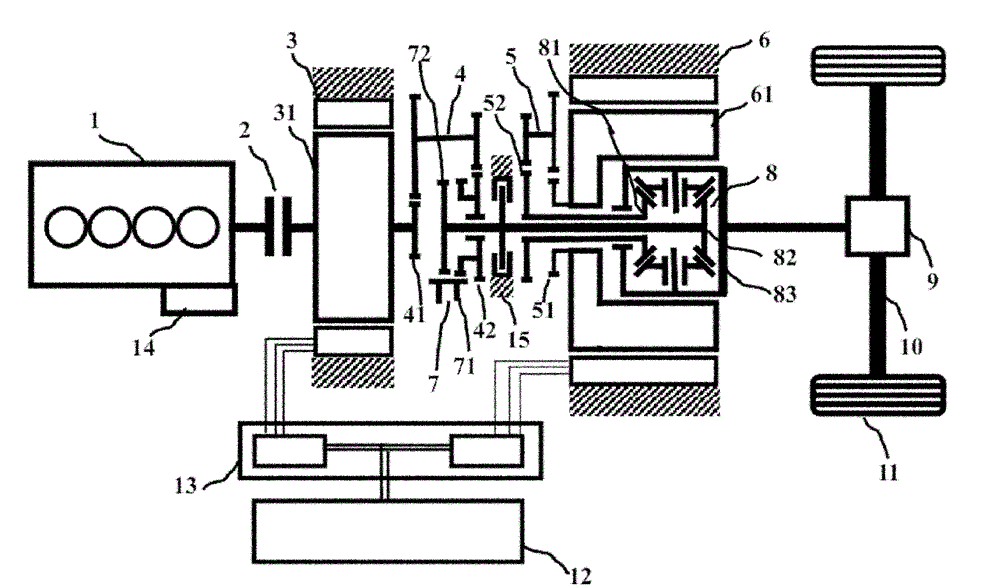 Four-die stepless speed change series-parallel hybrid power driving system