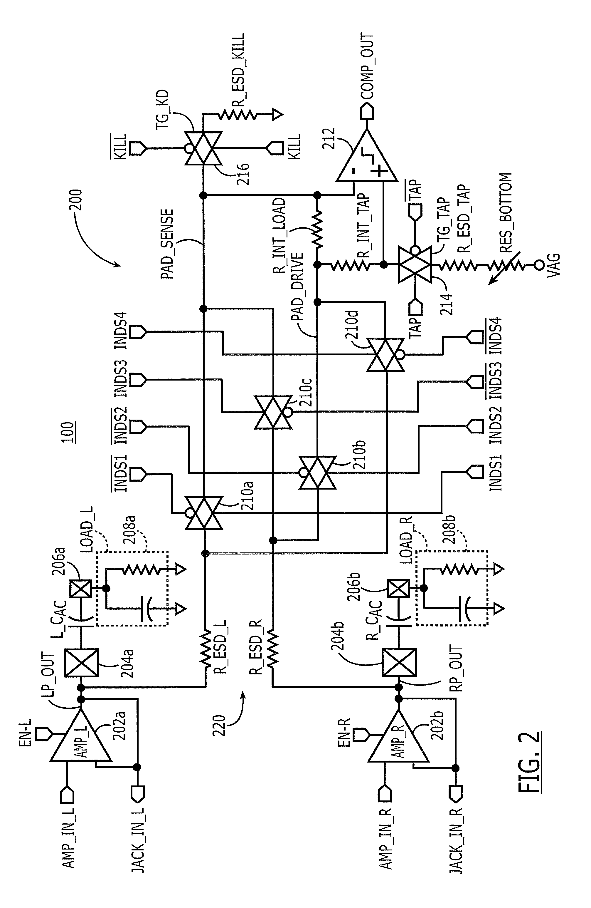 Cross-drive impedance measurement circuits for sensing audio loads on CODEC channels