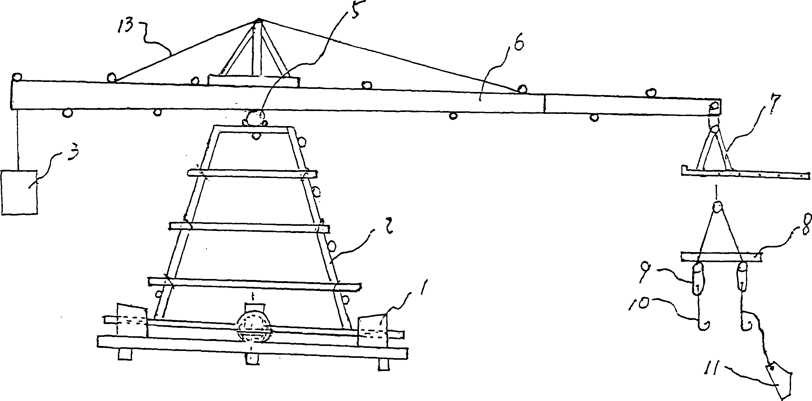 Lever-type archaized suspension coffin laying device and method