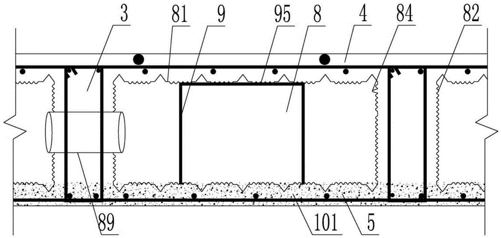 Cavity floor with hollow ribbed steel mesh