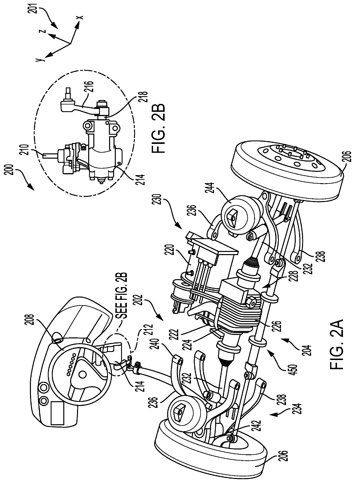 Steering assembly with sliding middle link