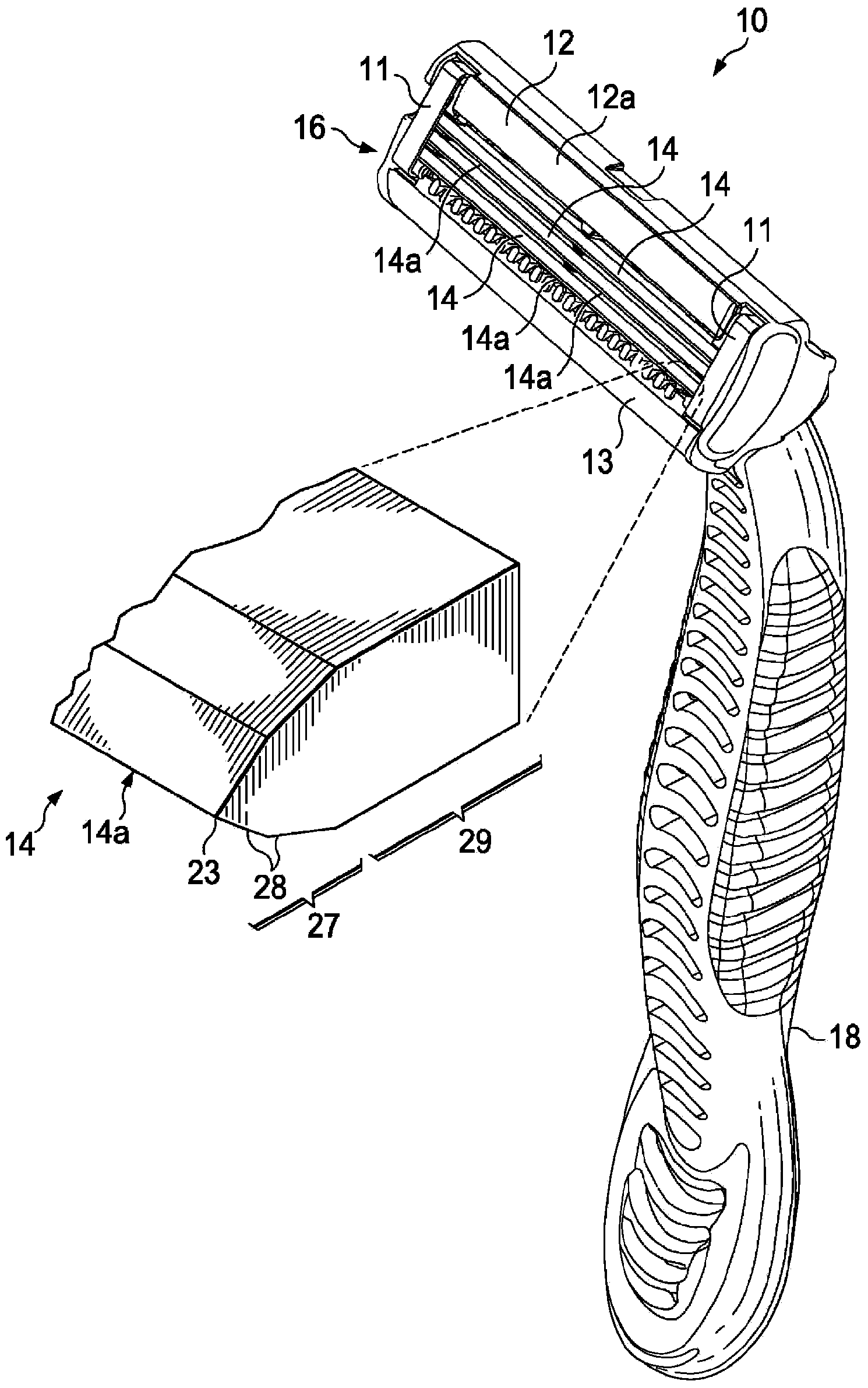 Razor blades with aluminum magnesium boride (AlMgB14)-based coatings