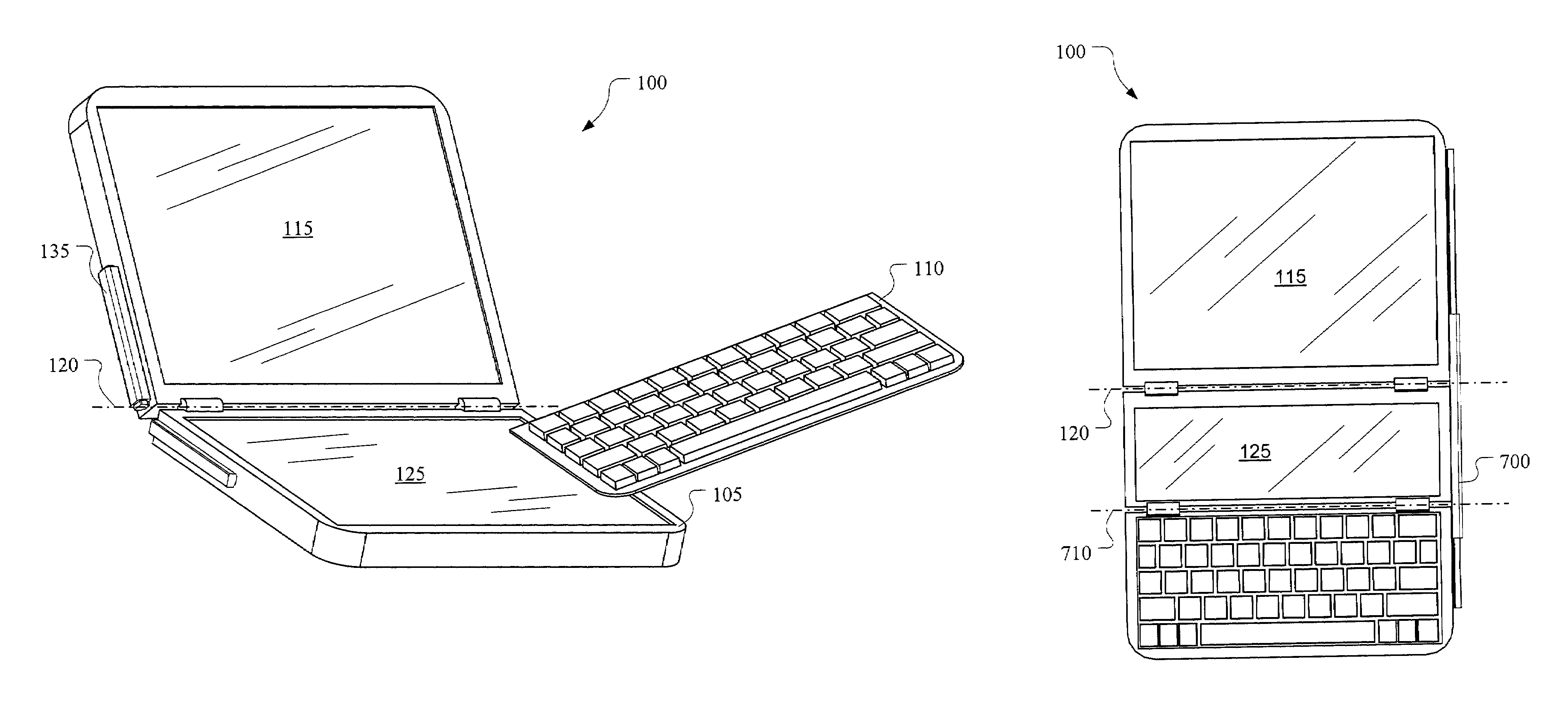 Folding terminal with slider to fix terminal in a flat unfolded configuration