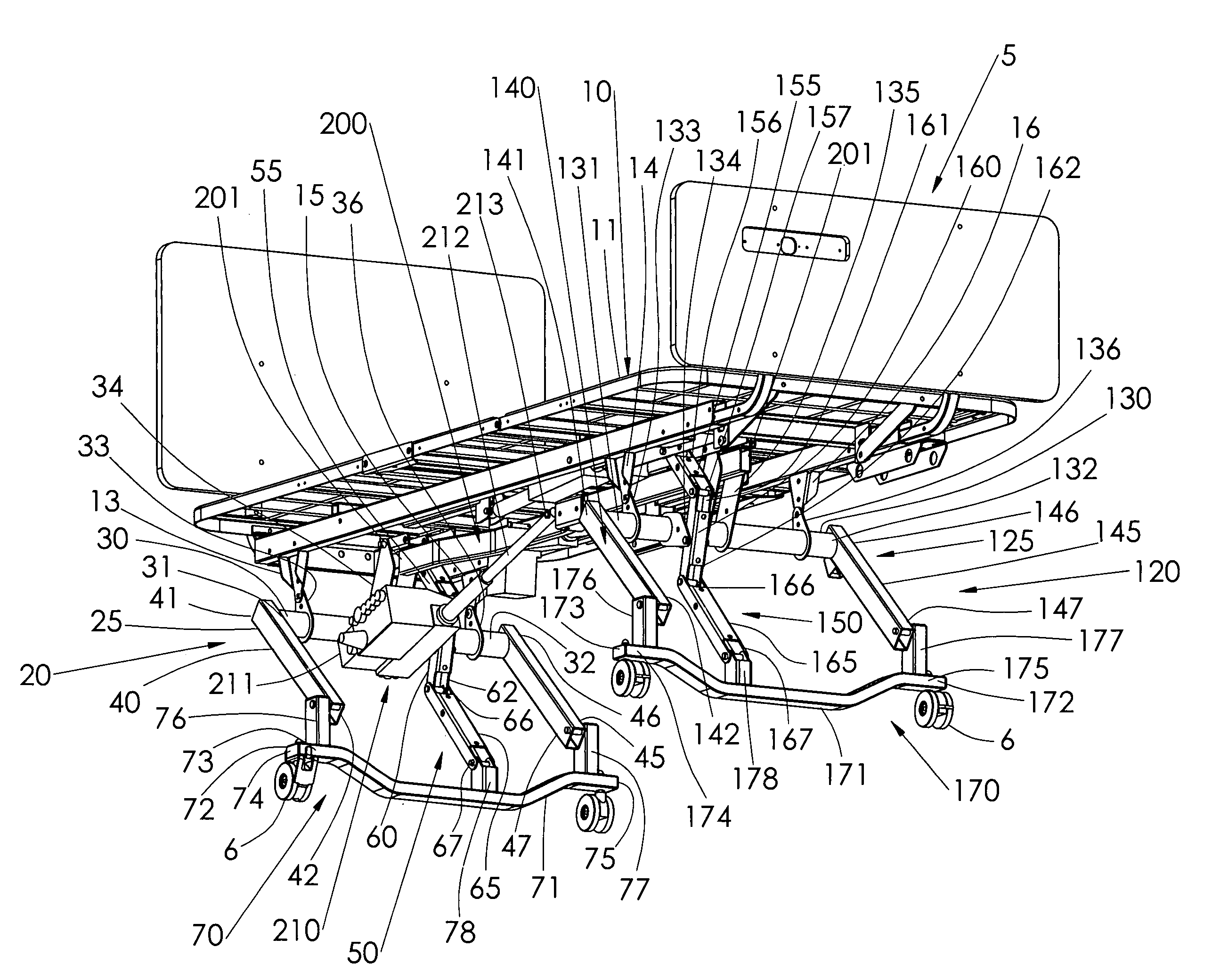 Support frame with articulating structures