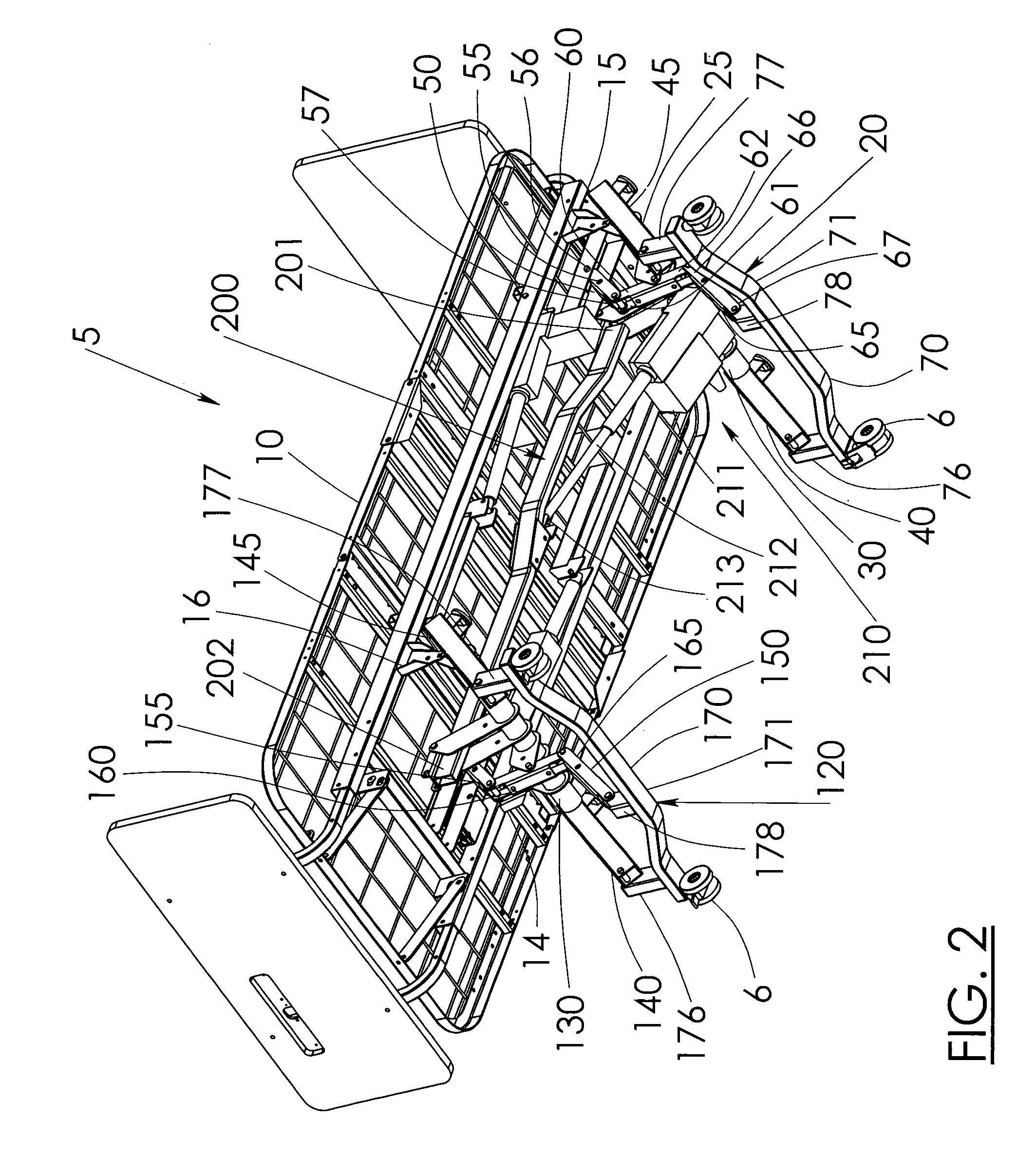 Support frame with articulating structures