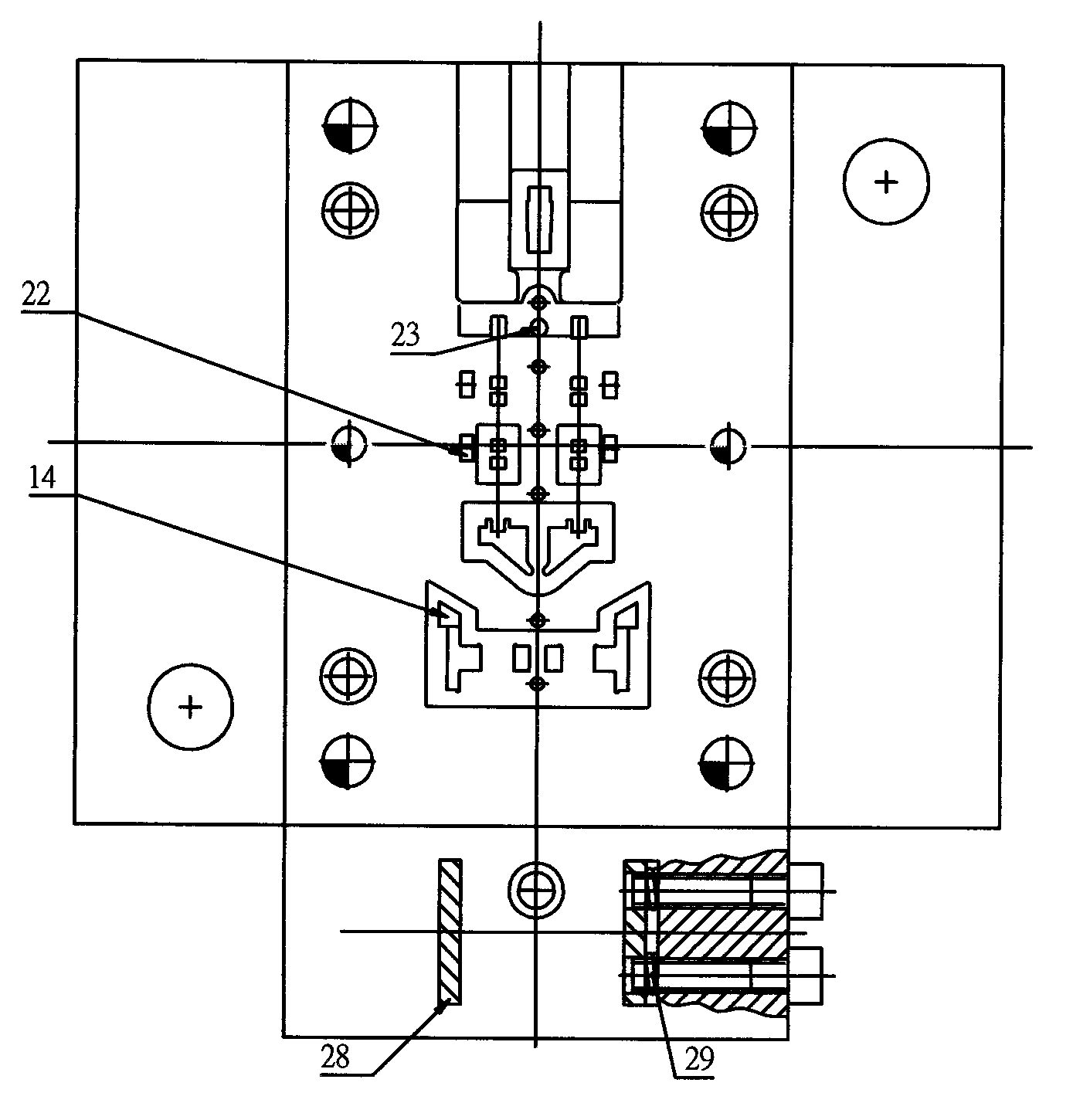 Progressive die for brake caliper blade