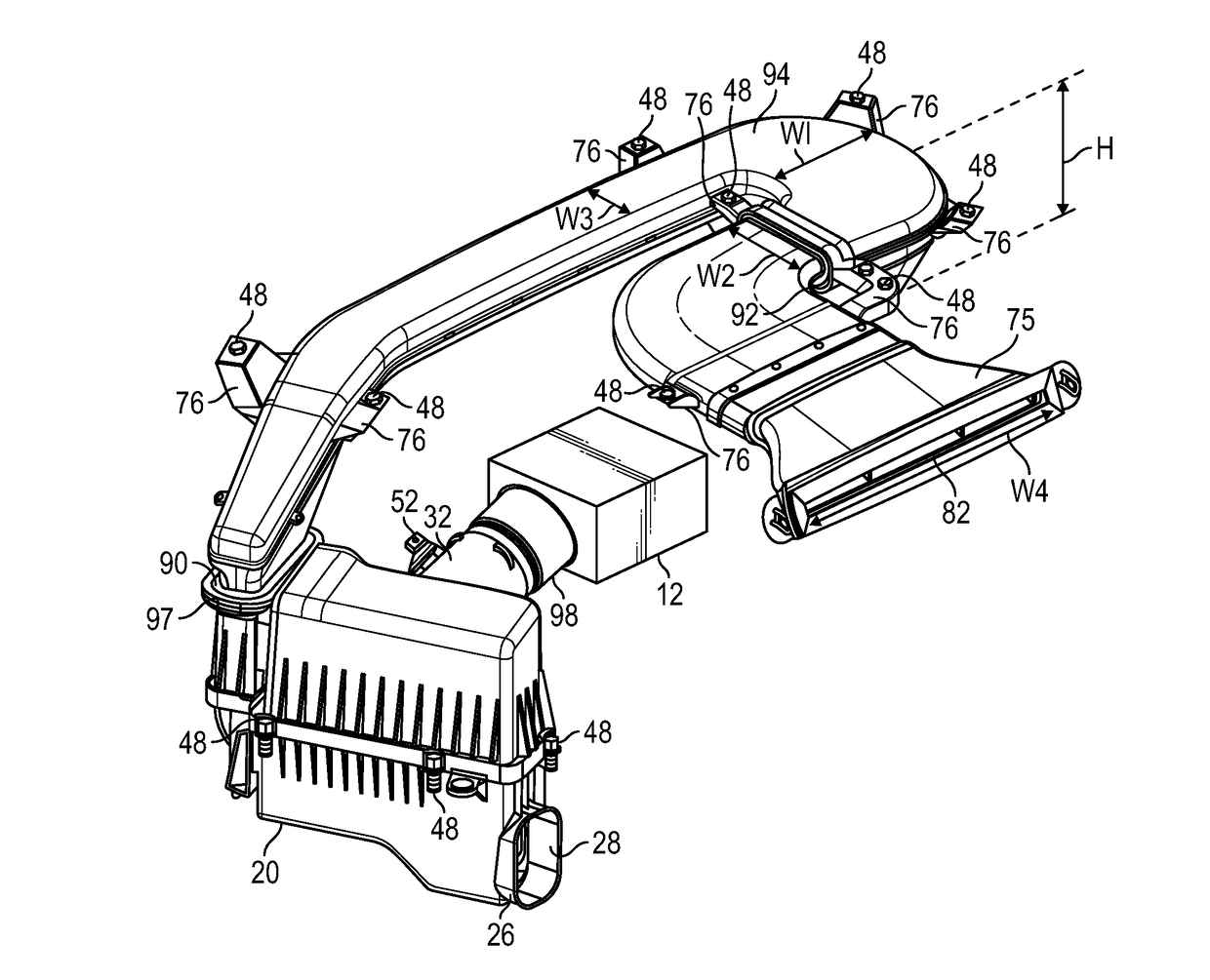 Passively managed hood and plenum fed air induction system with parallel contaminant management features