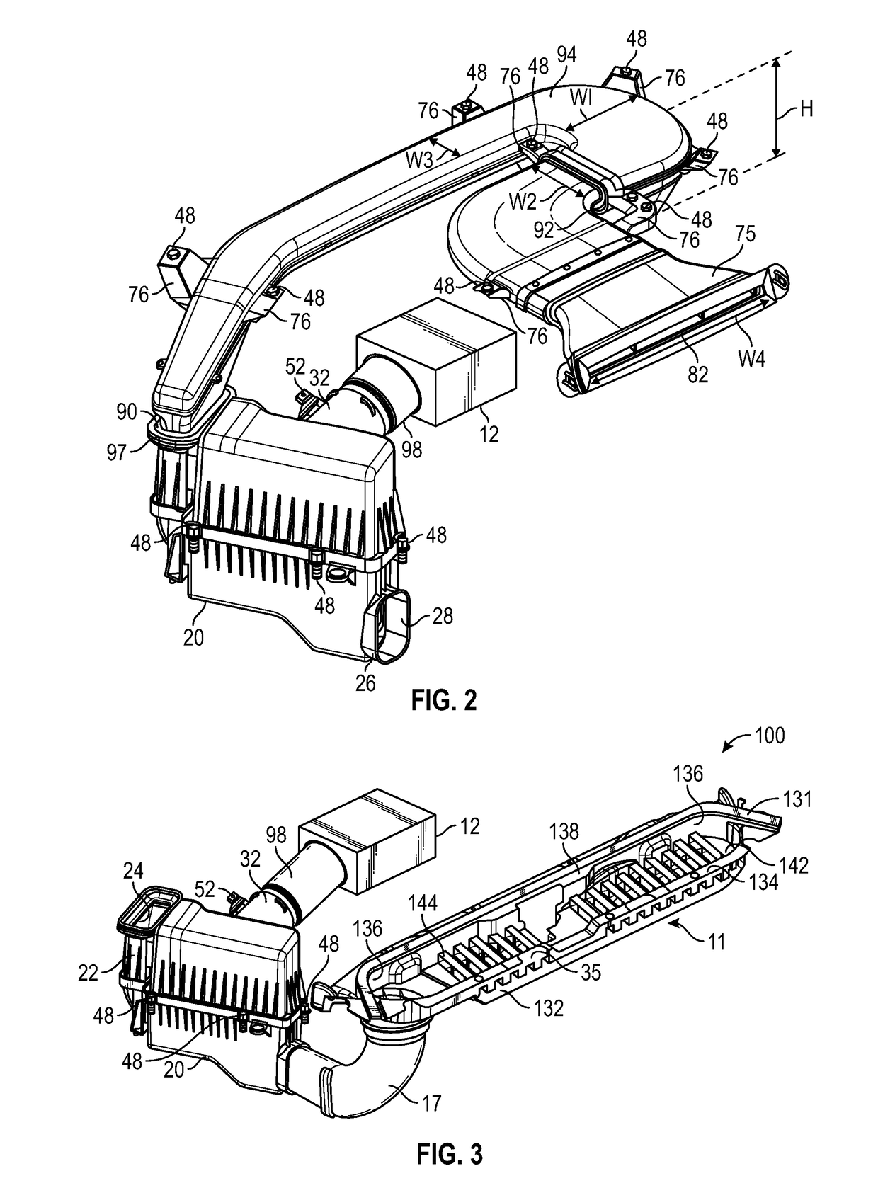 Passively managed hood and plenum fed air induction system with parallel contaminant management features