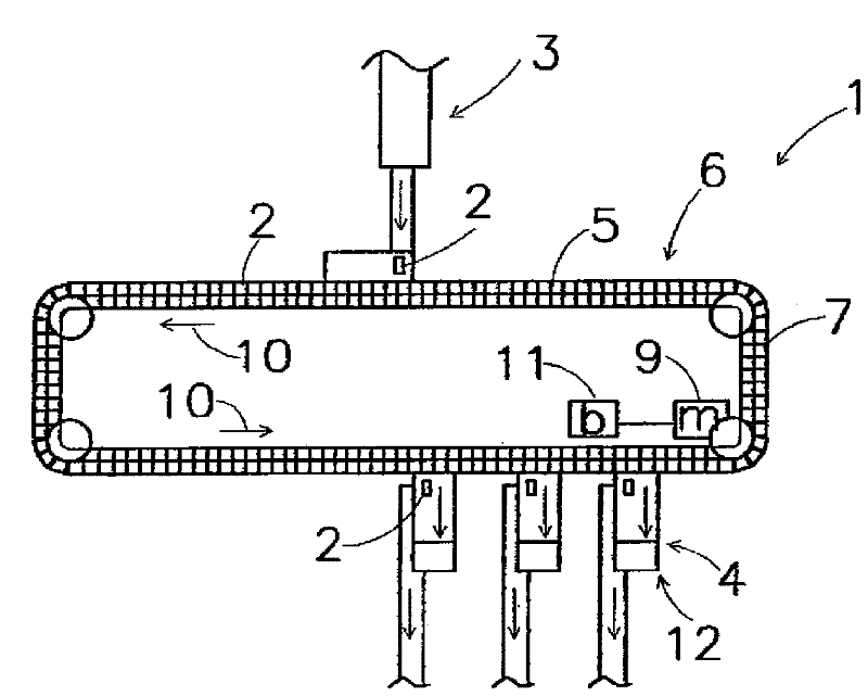 Overhead conveyor system for conveying packaging trays