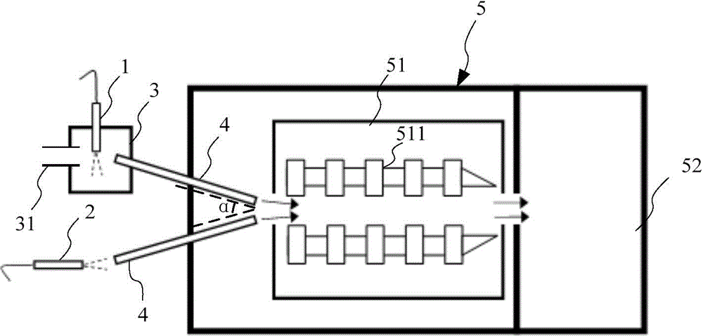 Mass calibration material ionizing and introducing device