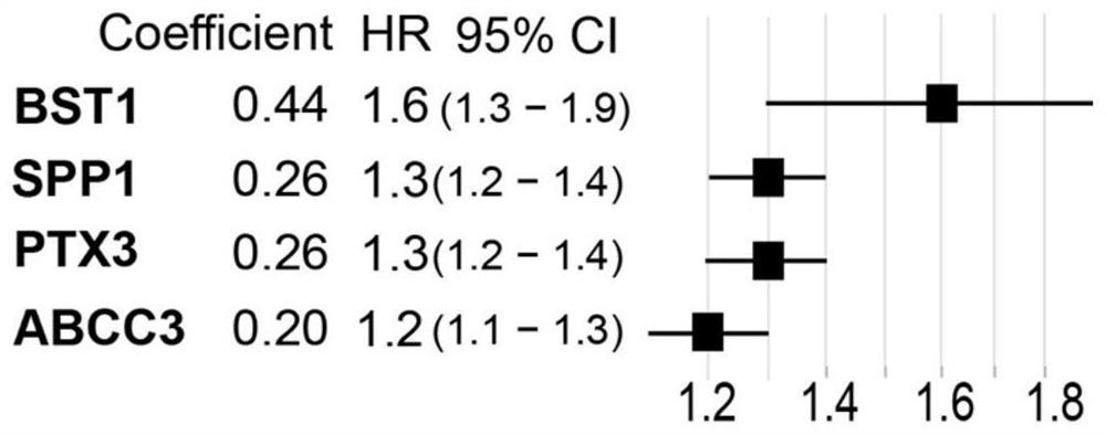 Marker used for predicting isocitrate dehydrogenase 1 gene wild-type glioma prognosis and anti-PD1 treatment curative effect, and application of marker