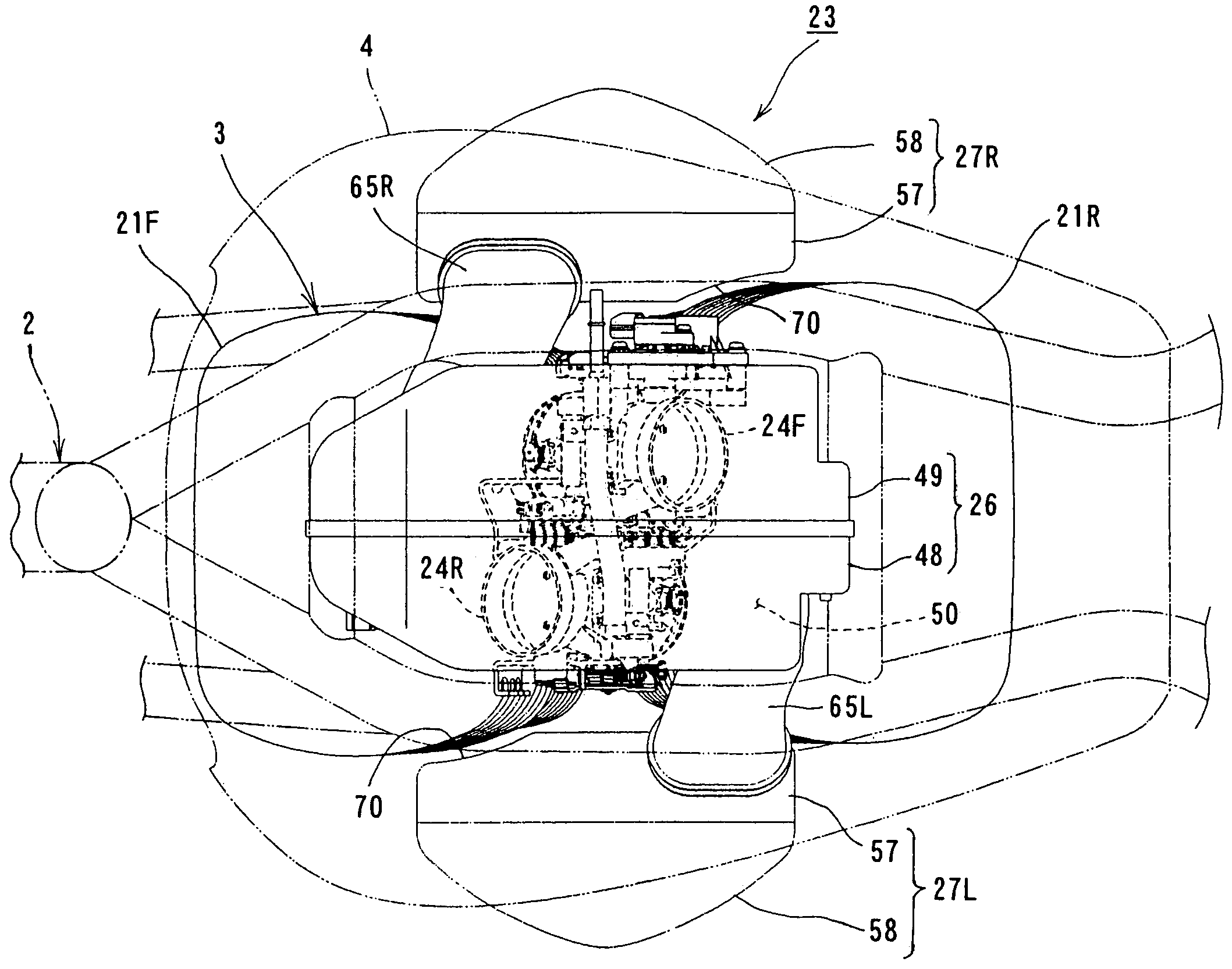 Intake device of V-type engine of motorcycle