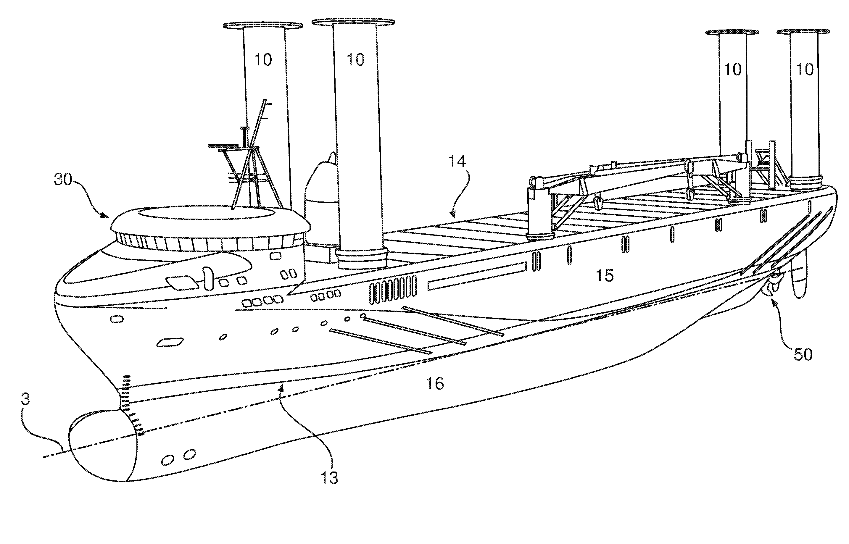 Ship comprising a magnus rotor and force-measuring device