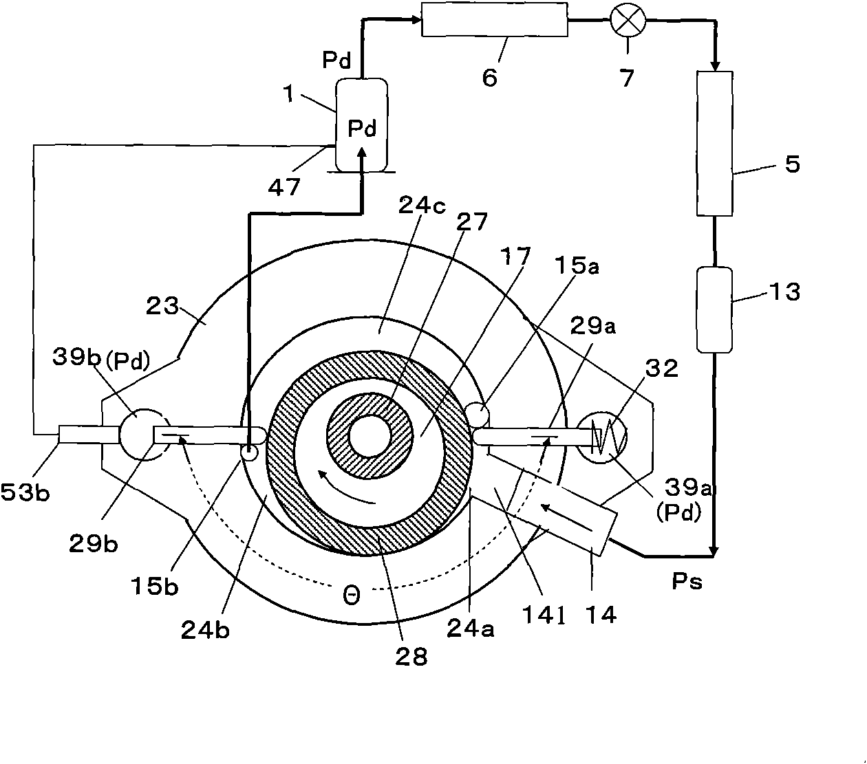 Dual-sliding vane rotary compressor, control method and application thereof