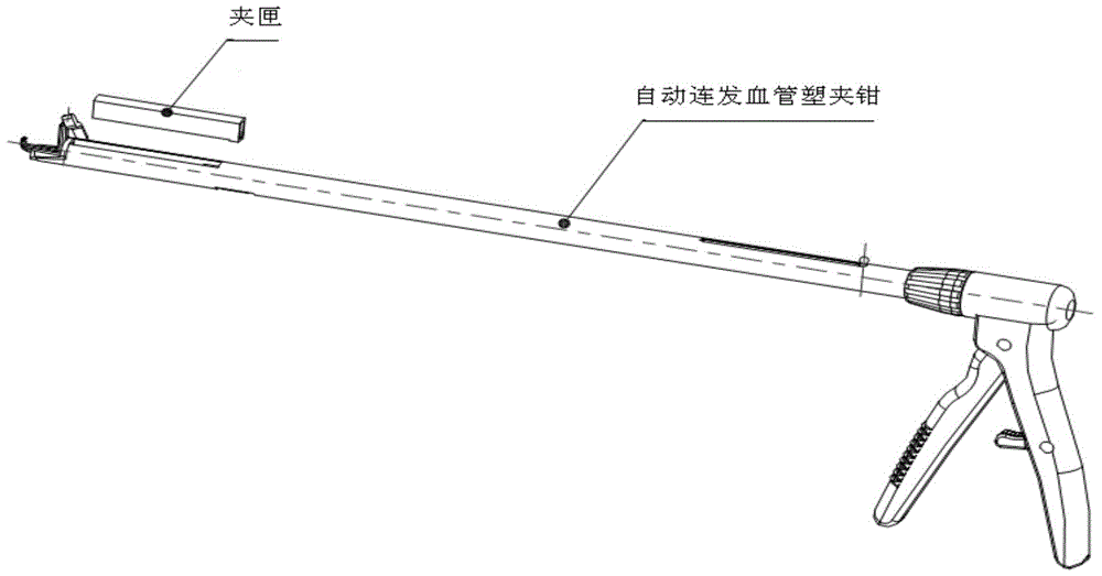 Automatic multi-shot plastic blood vessel serrefine and serrefine case