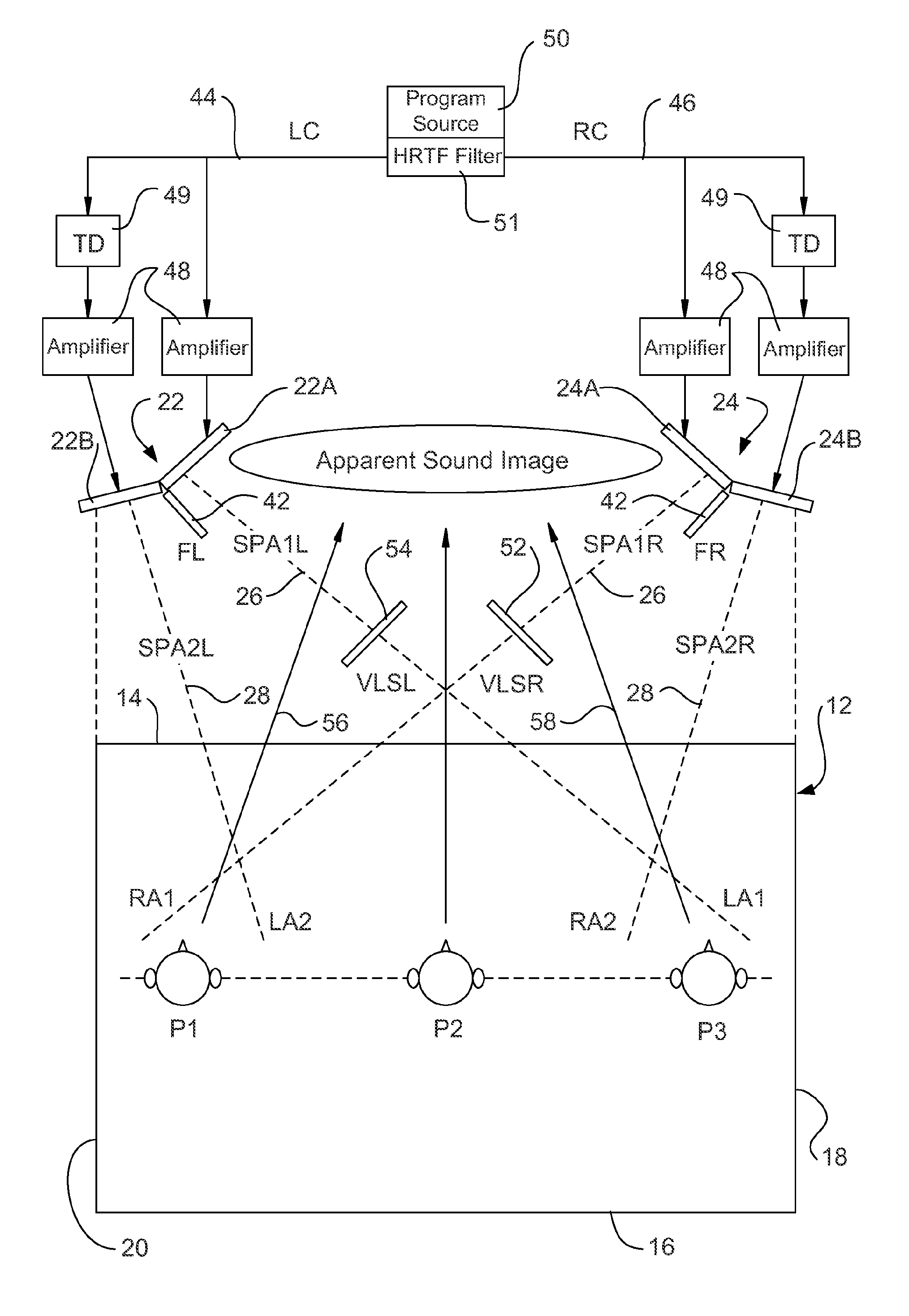 Loudspeaker system for reproducing multi-channel sound with an improved sound image