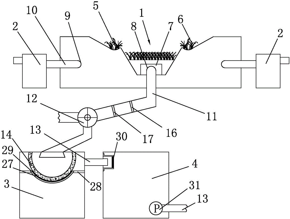 Sunk type green land rainwater treatment system and construction method thereof