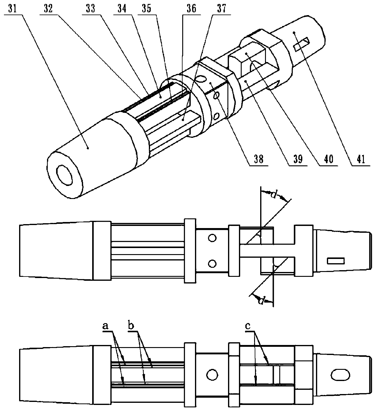 Dynamic derivative test device for pitching yaw forced vibration of high-speed flying wing model under large attack angle