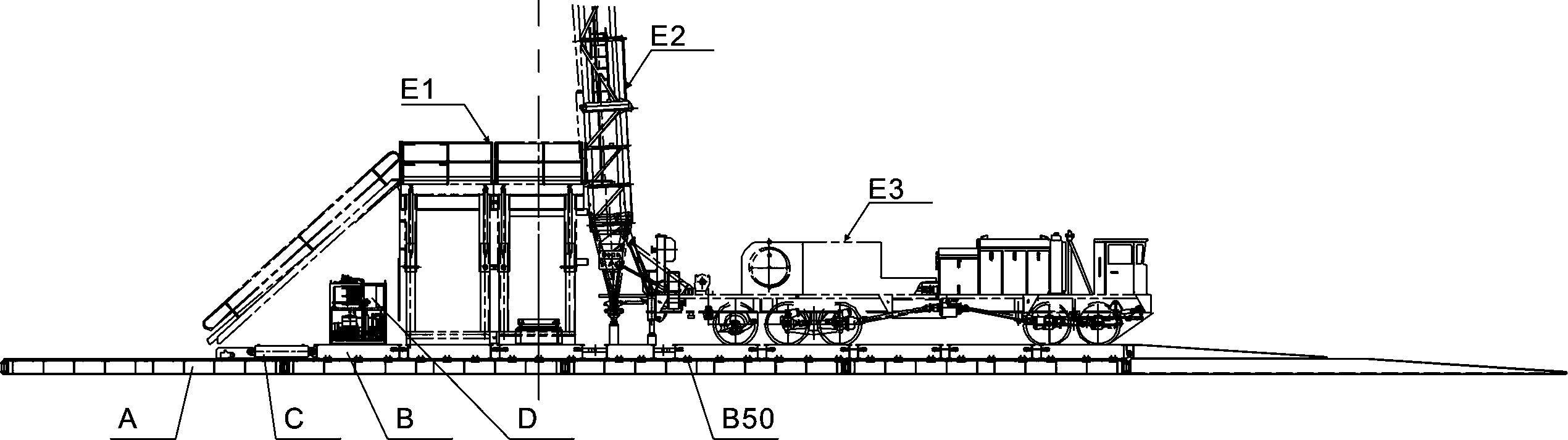 Monolithic horizontal movement system of wagon drill