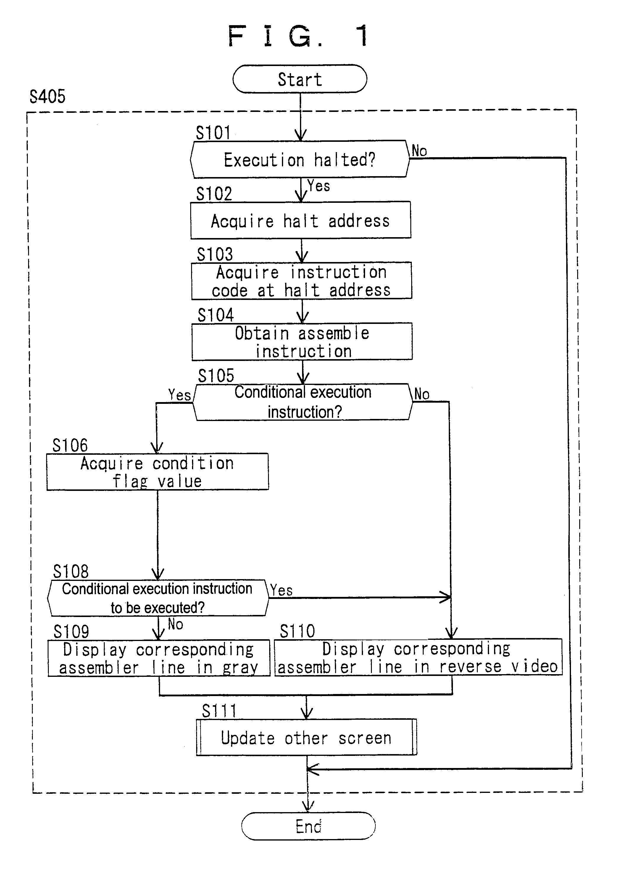 Software debugger and software development support system for microcomputer operable to execute conditional execution instruction