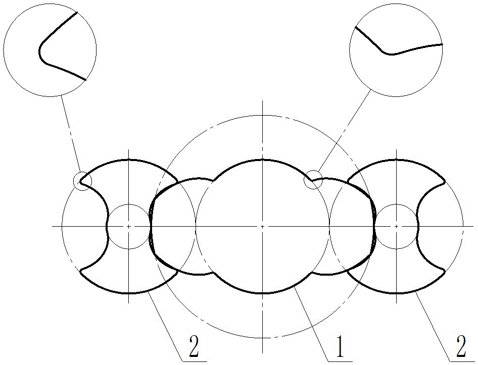 Triple screw for correcting tooth profiles through arcs