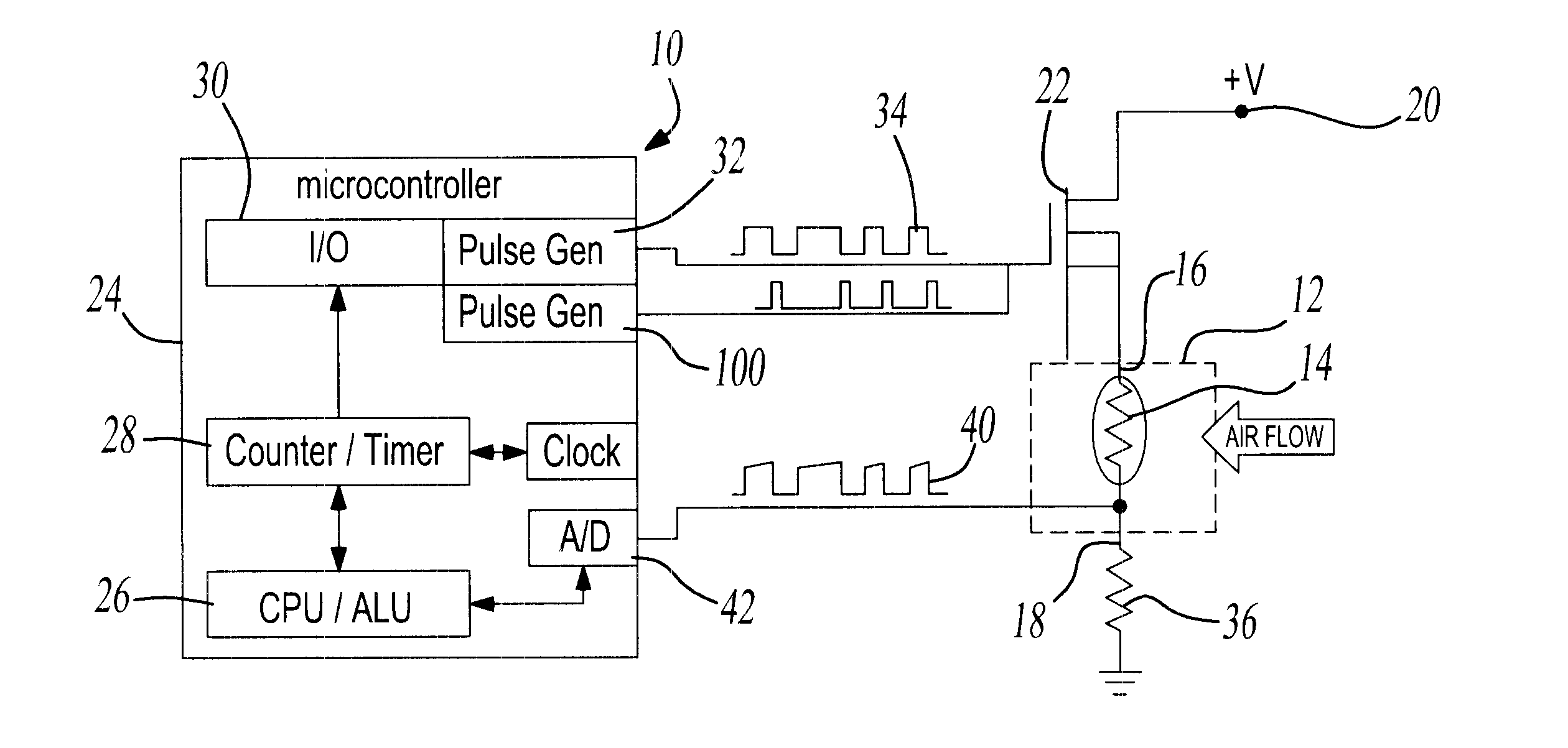 Time domain measurement and control system for a hot wire air flow sensor