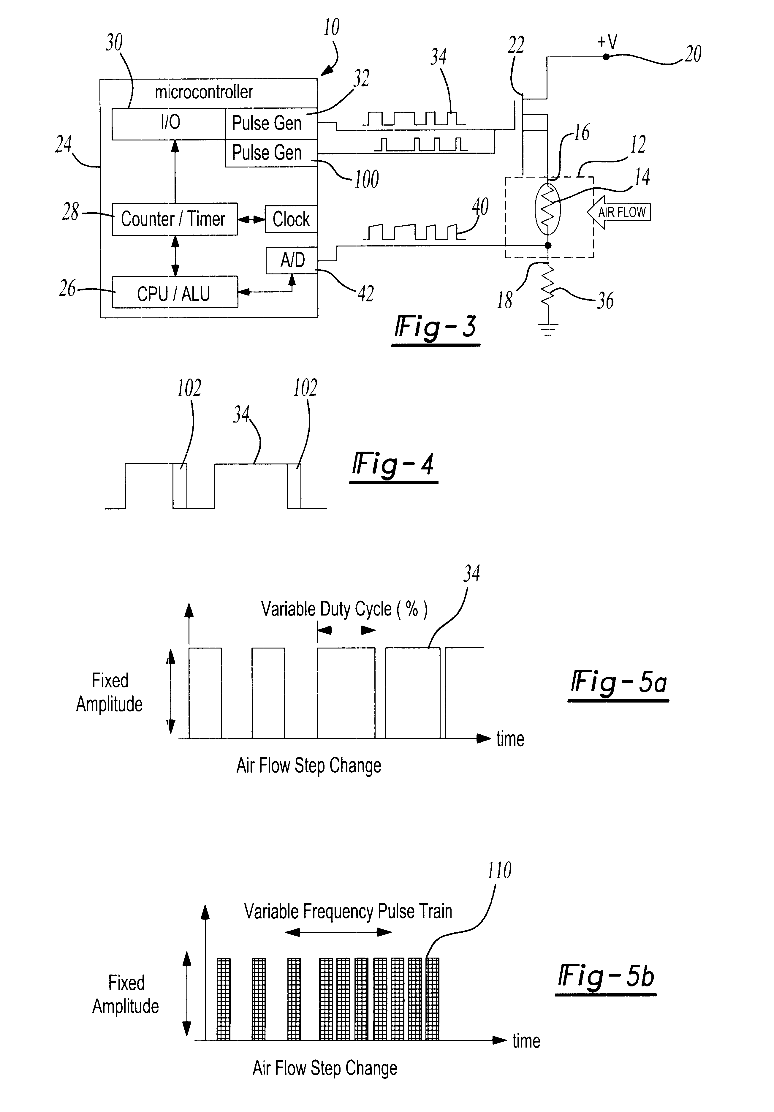 Time domain measurement and control system for a hot wire air flow sensor