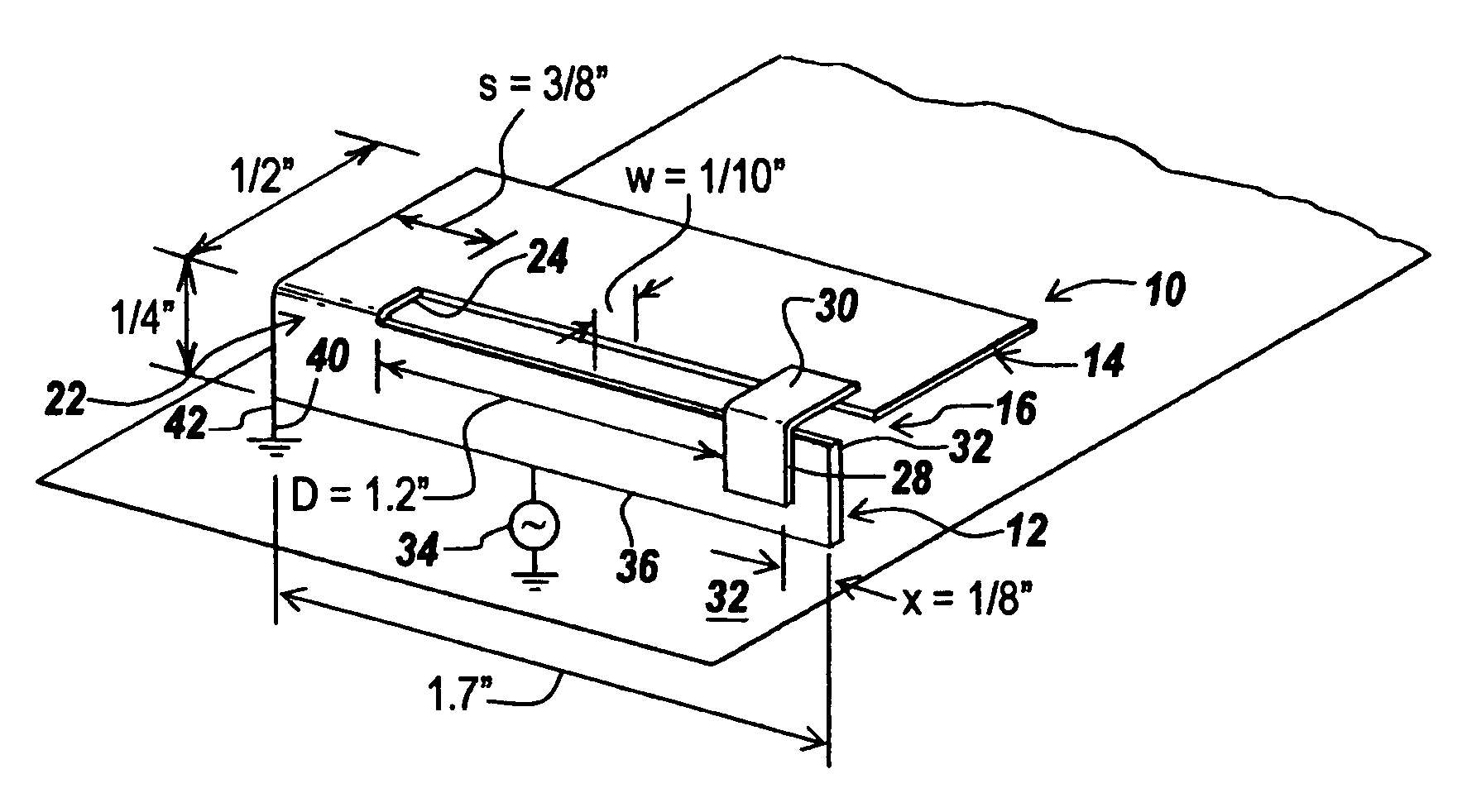 Meander-lineless wide bandwidth L-shaped slot line antenna