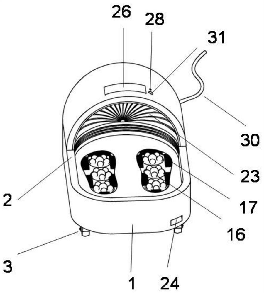 Sterilization and deodorization foot drying massager and method