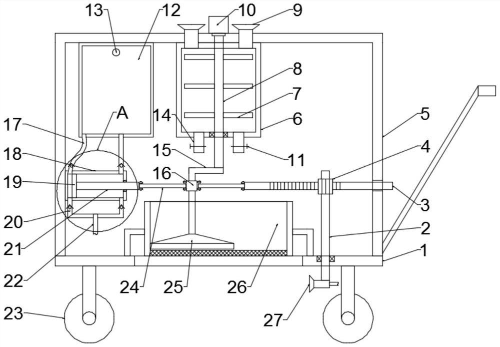 An agricultural watering and fertilizing integrated device