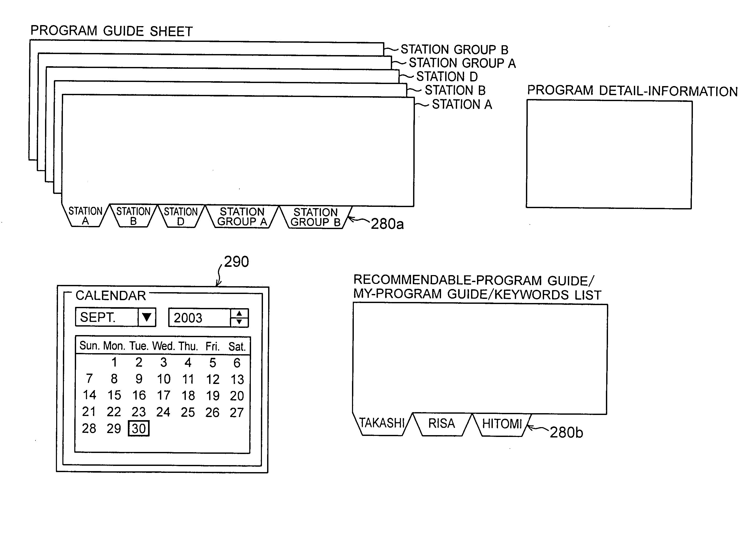 Program guide displaying method, apparatus and computer program