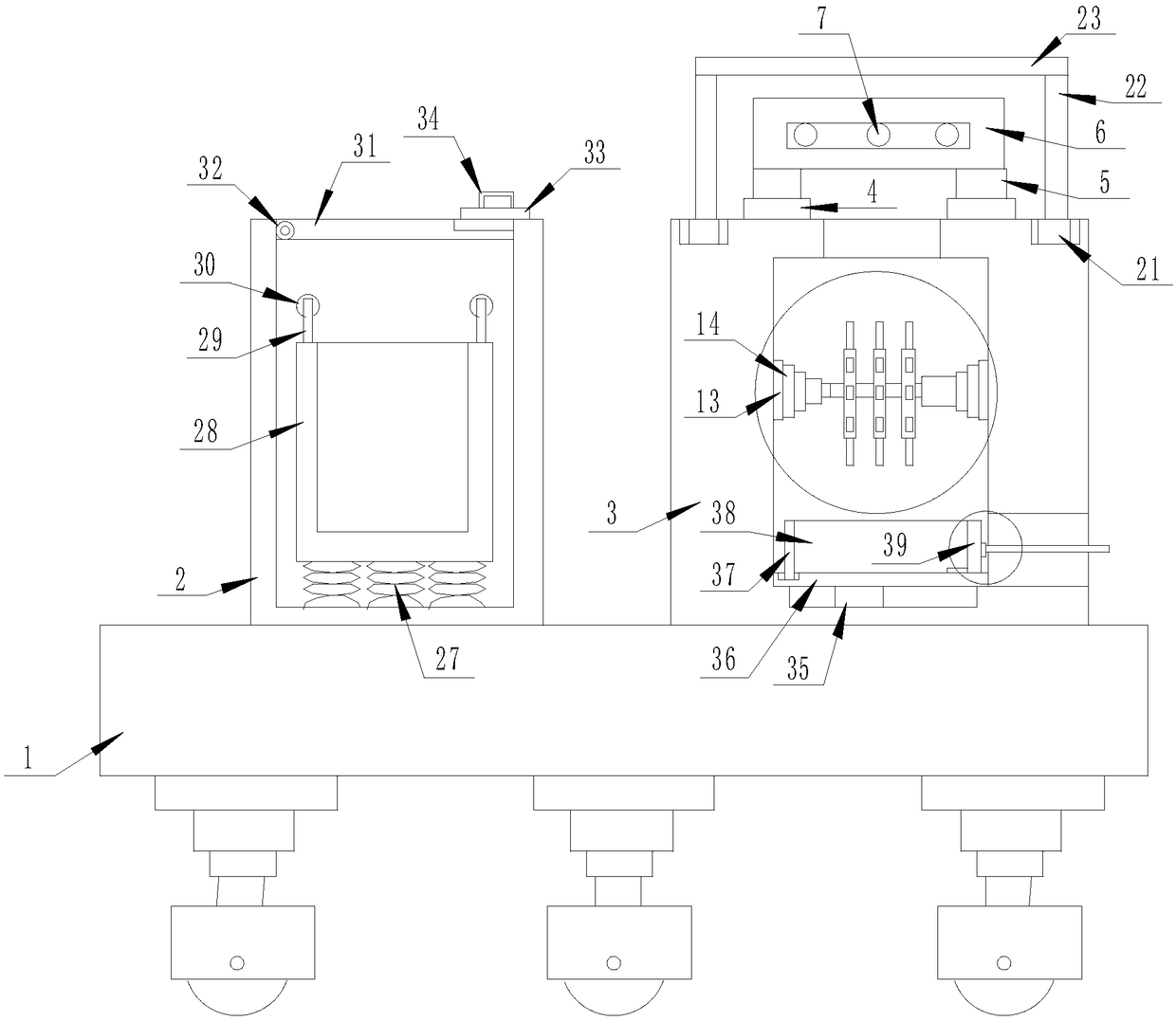 A processing device for waste medical rubber gloves