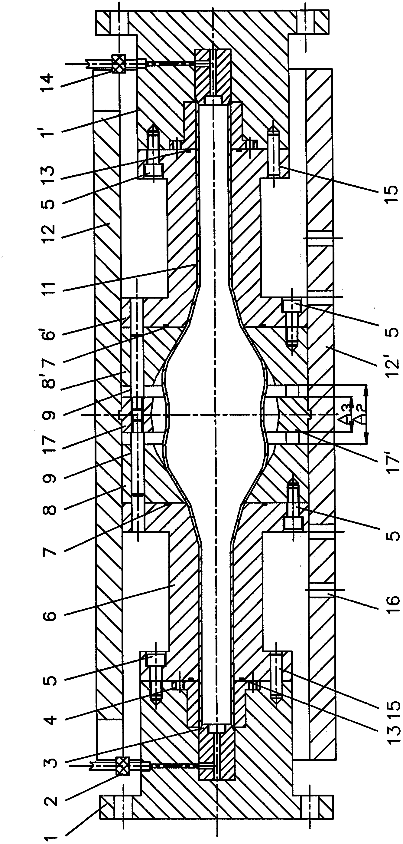 Semi-sliding hydraulic bulging technology of automobile axle housing part and die thereof