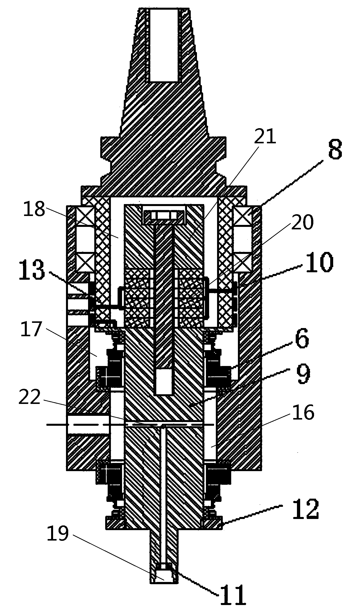 Universal ultrasonic-assisted inner jetted dielectric electric discharge machining (EDM) milling tool head and manufacturing method thereof