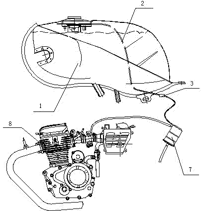 Single ball valve type motorcycle fuel steam collecting system