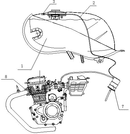 Single ball valve type motorcycle fuel steam collecting system