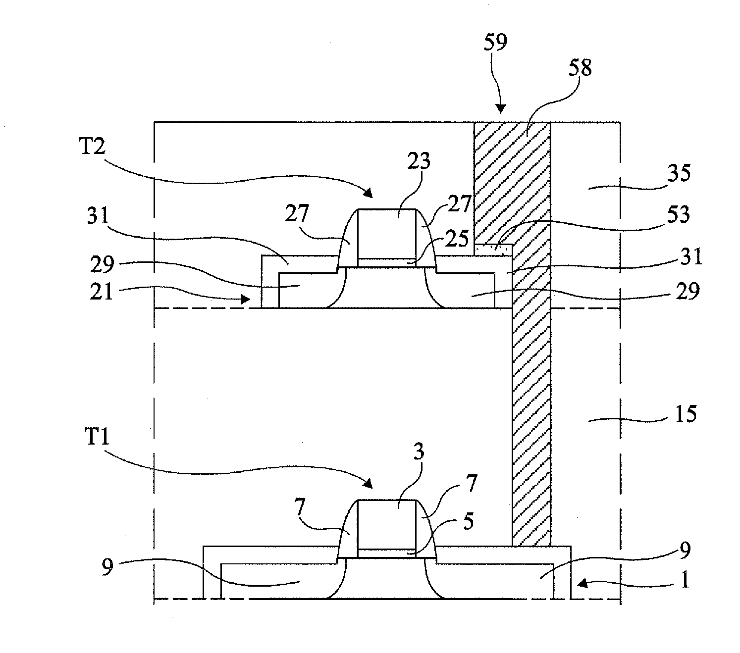 Method for forming a via contacting several levels of semiconductor layers