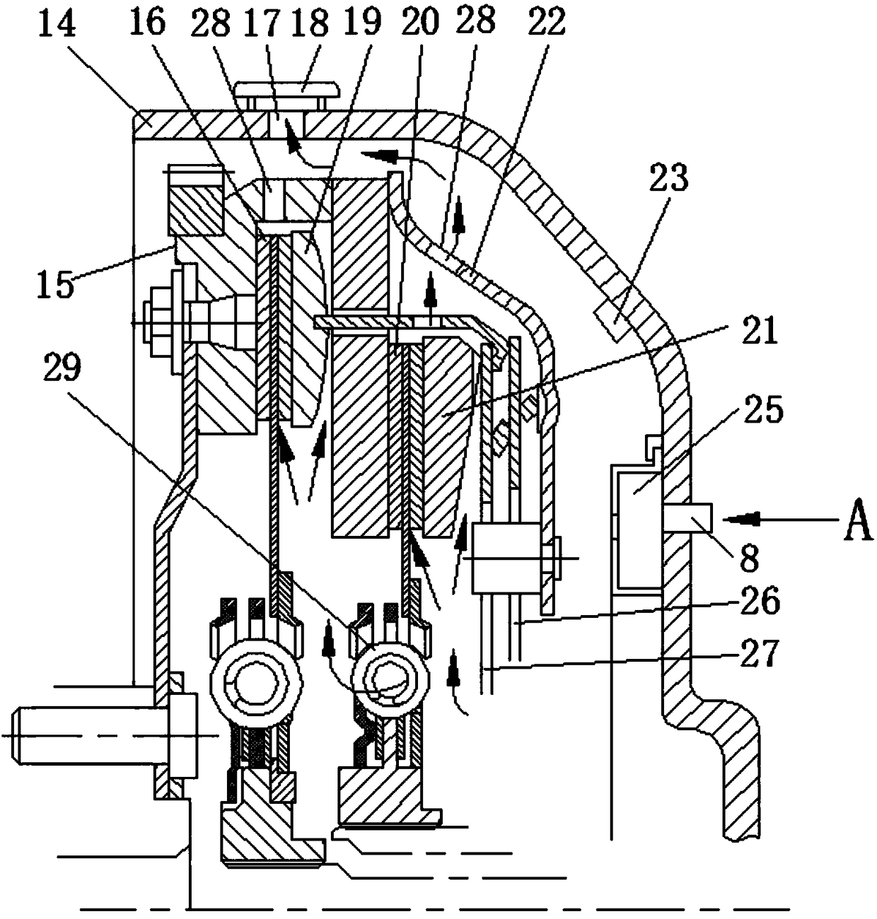 Rapid self-cooling system for turbocharged automobile dry dual clutch and brake