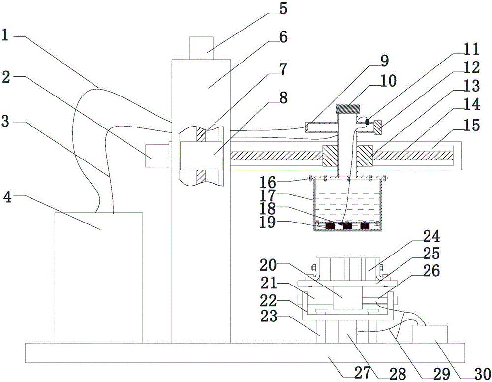 Testing device for suspension and guide characteristics of high-temperature superconducting bulk material under high temperature condition