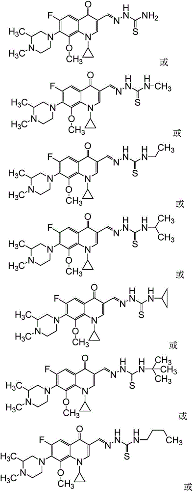 N-methyl gatifloxacin aldehyde thiosemicarbazone derivative and preparation method and application thereof