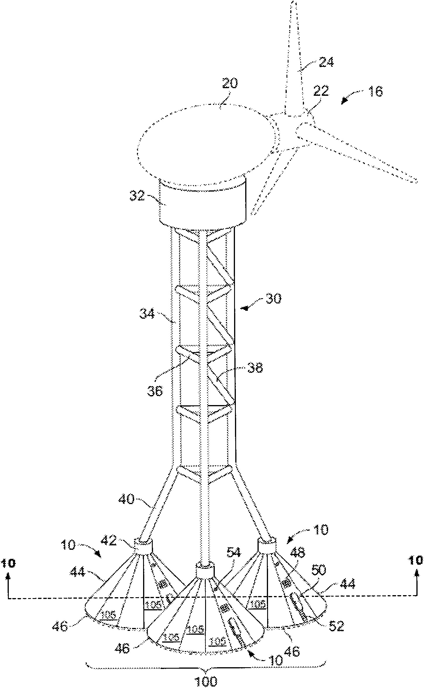 Modular surface foundation for wind turbine space frame tower