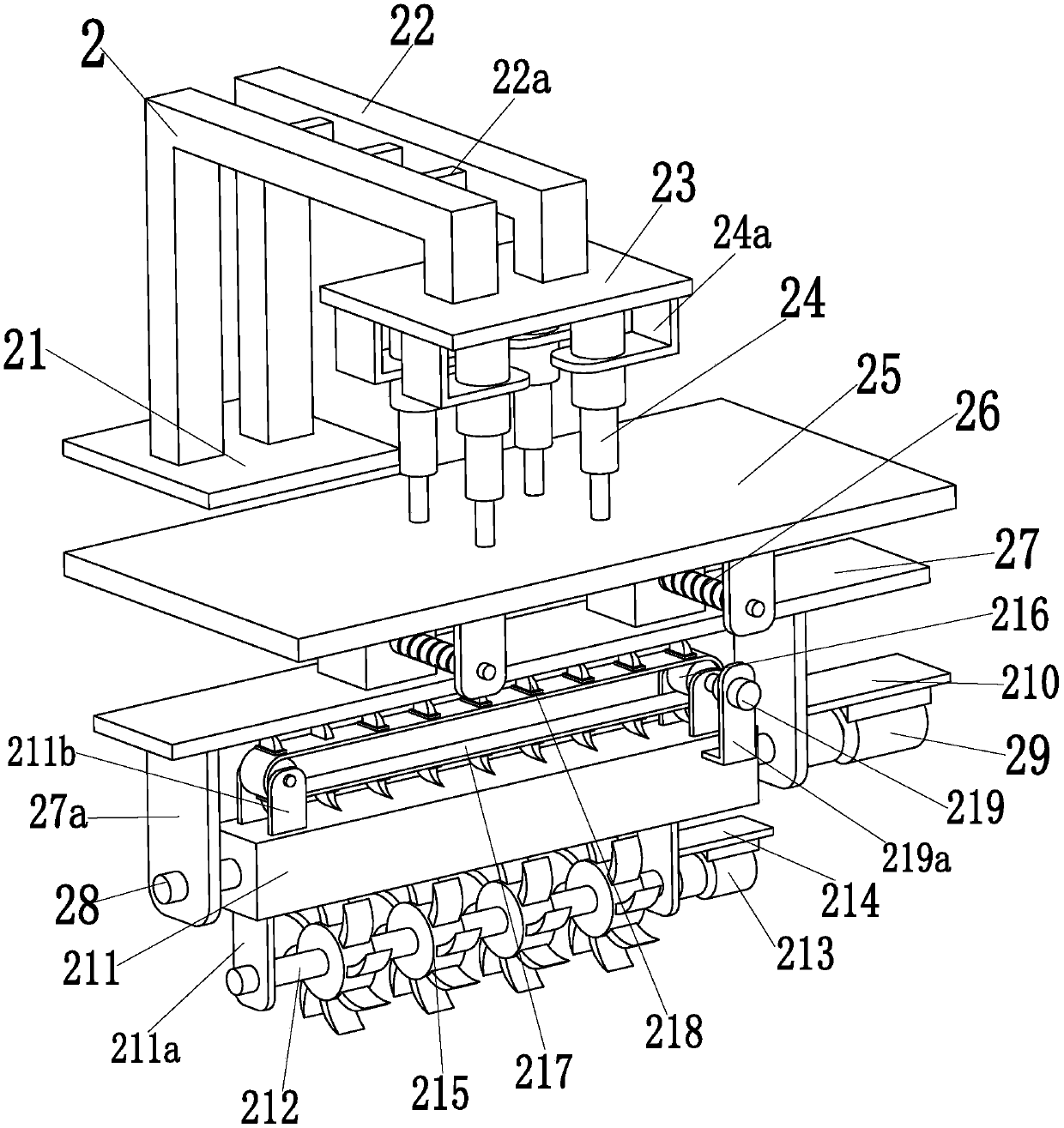 A soil loosening and watering all-in-one machine for planting crops in a greenhouse