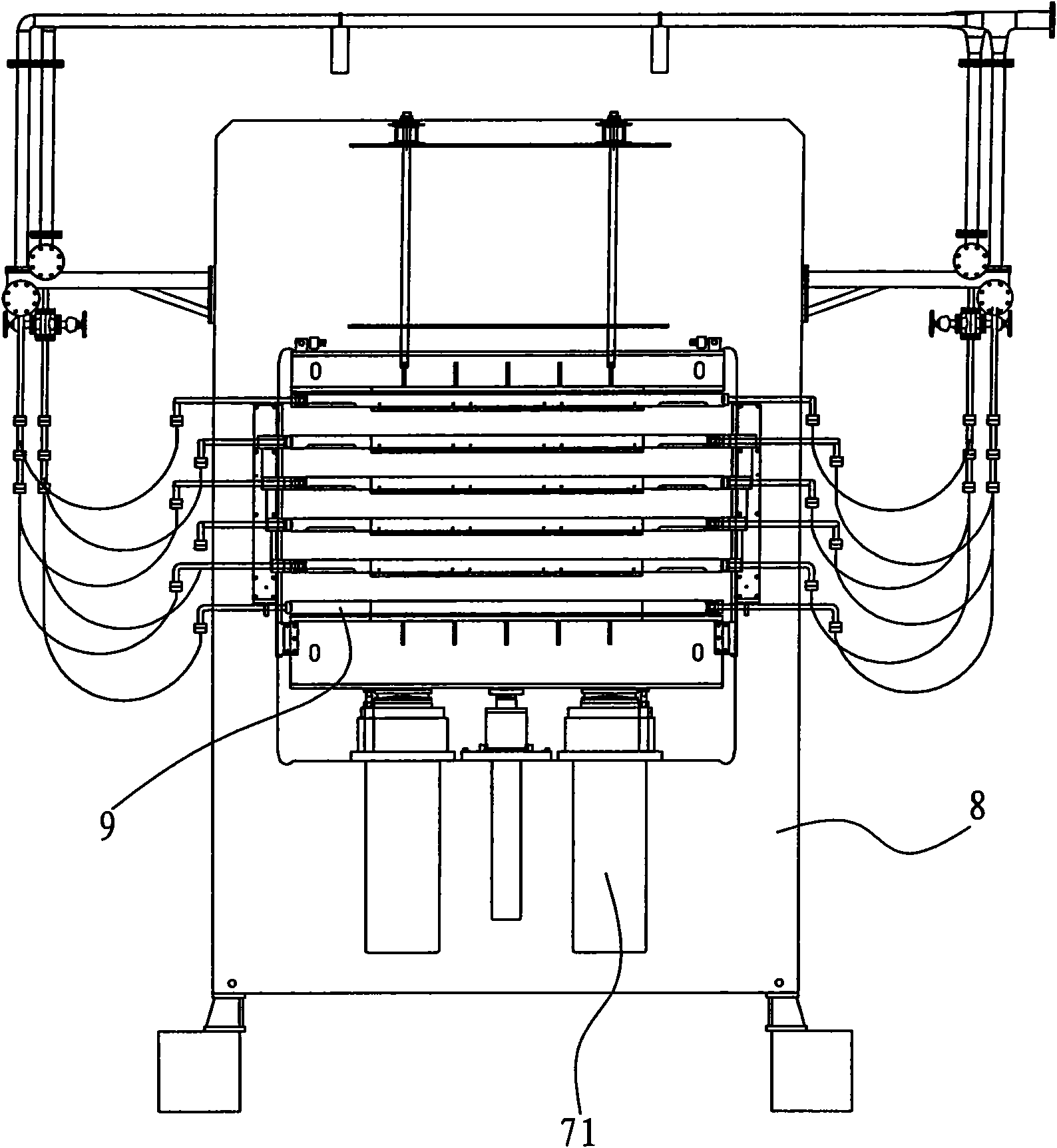 Hot-pressing system for manufacturing board by utilizing crop straws